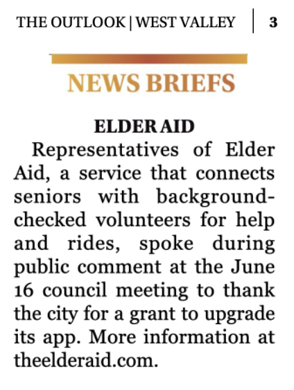 ElderAid featured in Cupertino Outlook